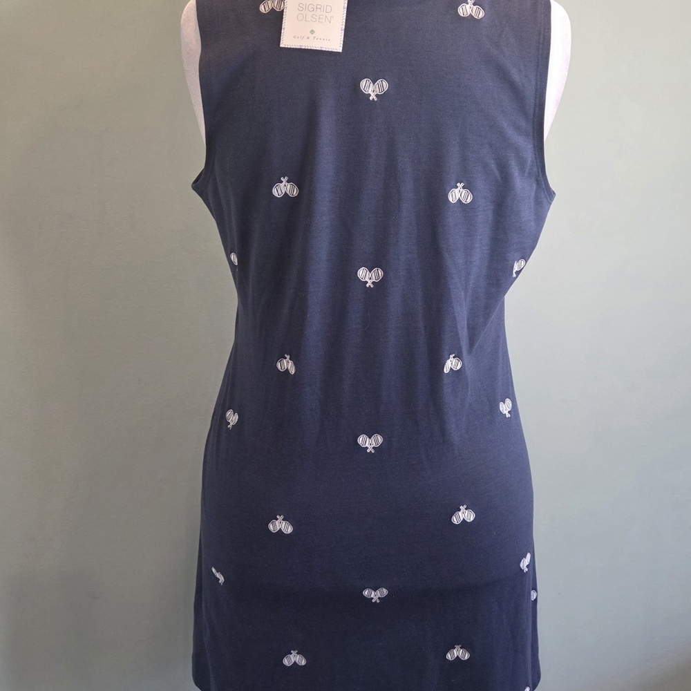 Sigrid Olsen Golf & Tennis Navy Sleeveless Polo Dress with Embroidery Large NWT - Picture 6 of 9